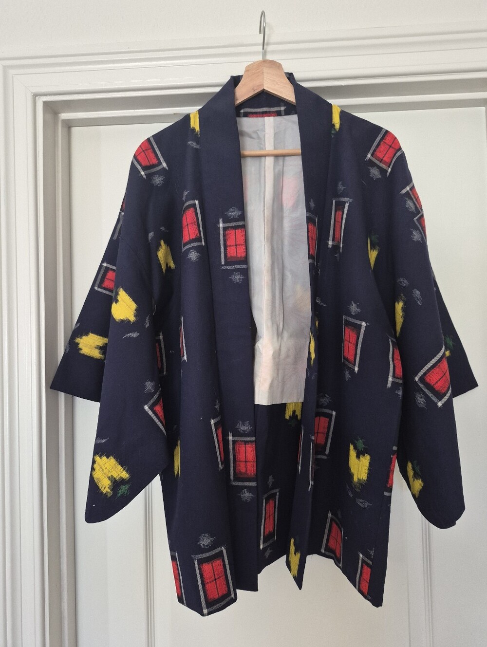 Authentic Japanese Kimono Jacket with Red & Yellow Accents